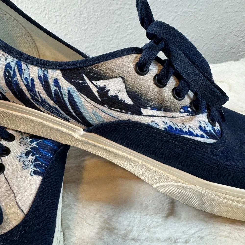 Vans Authentic Customs Great Wave Navy Blue Canvas Skate Shoes Mens 13
